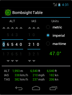Screenshot of Android Bombsight
    Table