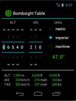 Android Bombsight Table